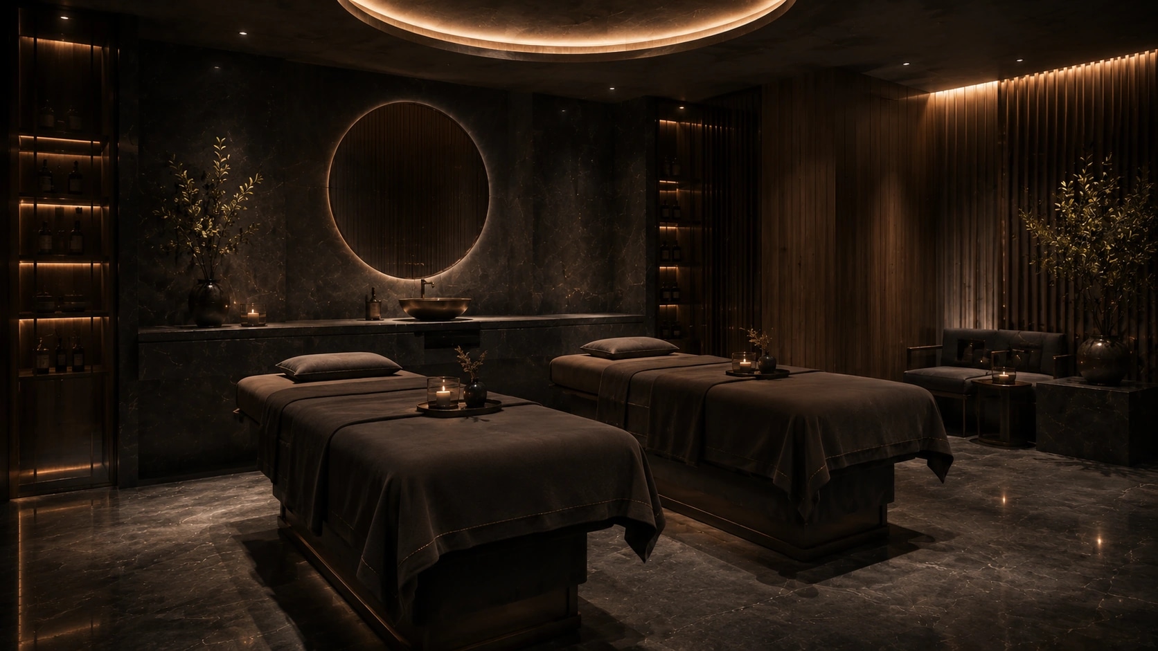 Profesyonel spa uygulamasına ait terapi ve dinlenme alanı