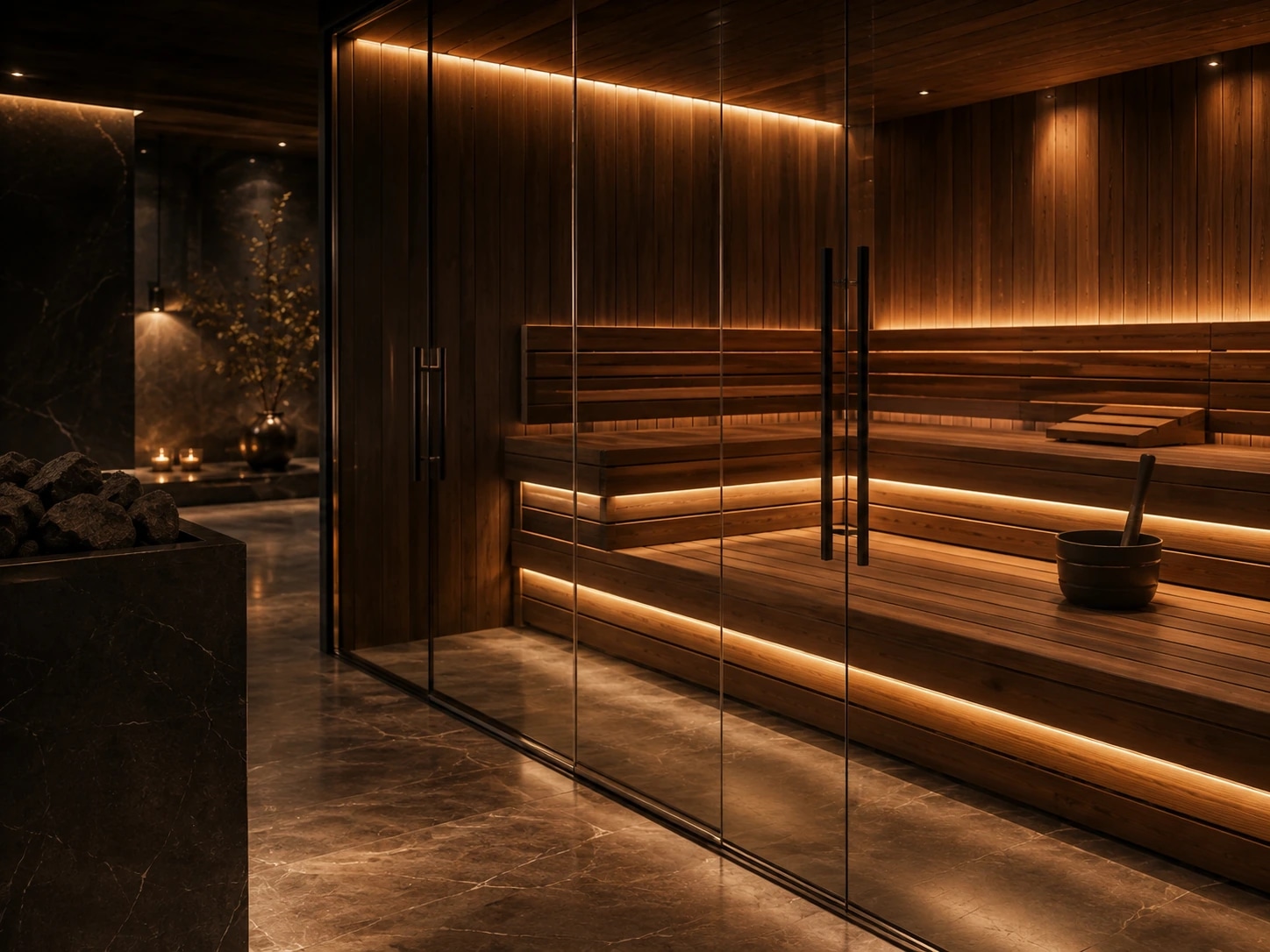 Cam detaylı özel sauna süiti